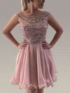 A-line Scoop Neck Tulle Chiffon Knee-length Sequins Prom Dresses #Favs020106356