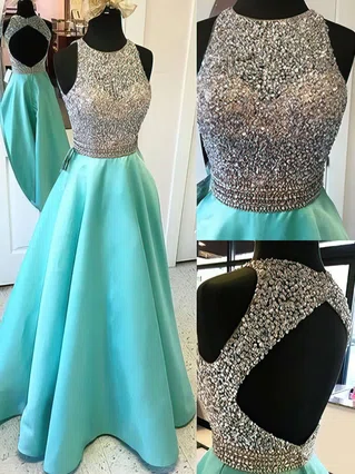 Princess Scoop Neck Satin Floor-length Beading Prom Dresses #Favs020102392 Princess Scoop Neck Satin Floor-length Beading Prom Dresses #Favs020102392