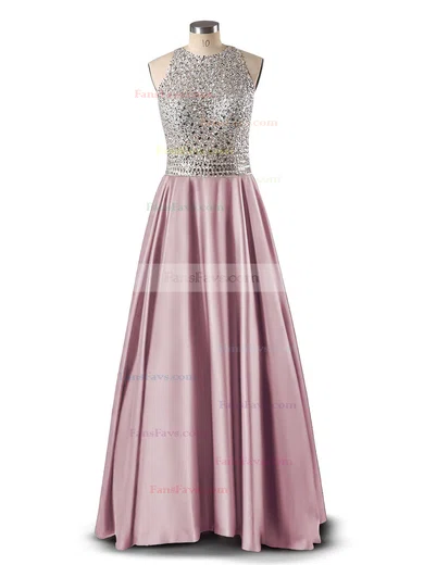 Princess Scoop Neck Satin Floor-length Beading Prom Dresses #Favs020102392