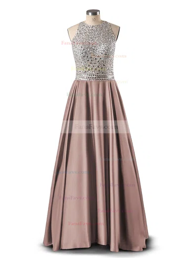 Princess Scoop Neck Satin Floor-length Beading Prom Dresses #Favs020102392