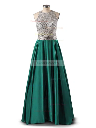 Princess Scoop Neck Satin Floor-length Beading Prom Dresses #Favs020102392