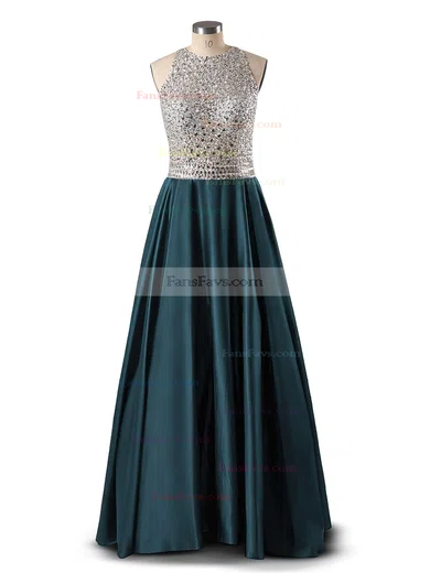 Princess Scoop Neck Satin Floor-length Beading Prom Dresses #Favs020102392