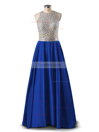 Princess Scoop Neck Satin Floor-length Beading Prom Dresses #Favs020102392
