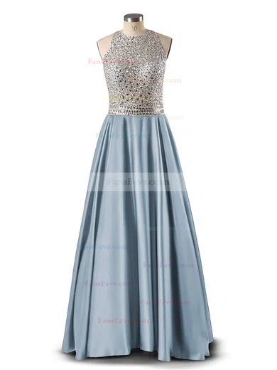 Princess Scoop Neck Satin Floor-length Beading Prom Dresses #Favs020102392