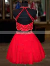 A-line Halter Tulle Short/Mini Beading Prom Dresses #Favs020106363