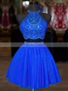A-line Halter Tulle Short/Mini Beading Prom Dresses #Favs020106363