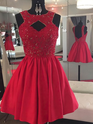 A-line Scoop Neck Satin Tulle Short/Mini Beading Prom Dresses #Favs020106364 A-line Scoop Neck Satin Tulle Short/Mini Beading Prom Dresses #Favs020106364
