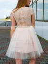 A-line Scoop Neck Lace Tulle Short/Mini Lace Prom Dresses #Favs020106367