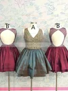 A-line V-neck Taffeta Short/Mini Beading Prom Dresses #Favs020106368