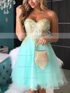 A-line Sweetheart Tulle Short/Mini Beading Prom Dresses #Favs020106369
