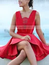 A-line V-neck Satin Short/Mini Ruffles Prom Dresses #Favs020106370