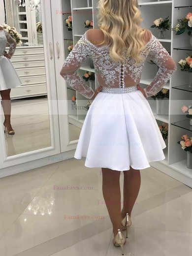 A-line Scoop Neck Satin Tulle Short/Mini Beading Prom Dresses #Favs020106372