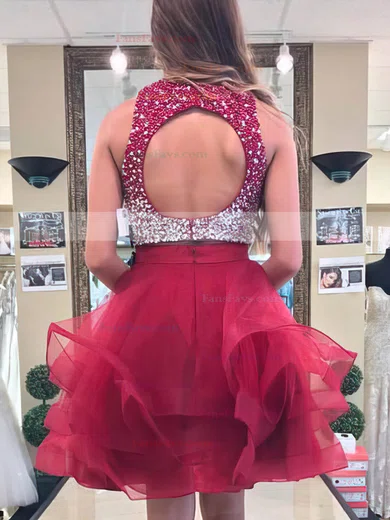 Princess Scoop Neck Organza Short/Mini Beading Prom Dresses #Favs020106377