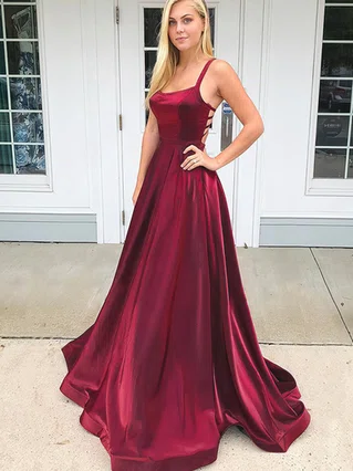 Princess Scoop Neck Satin Sweep Train Prom Dresses #Favs020106400 Princess Scoop Neck Satin Sweep Train Prom Dresses #Favs020106400