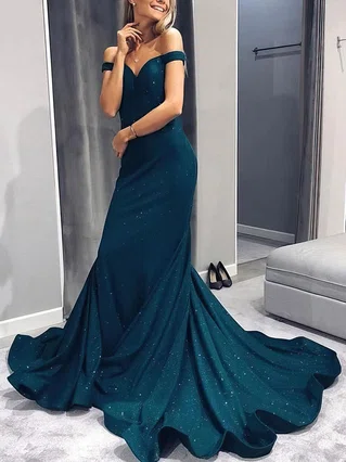 Trumpet/Mermaid Off-the-shoulder Silk-like Satin Sweep Train Sequins Prom Dresses #Favs020106403 Trumpet/Mermaid Off-the-shoulder Silk-like Satin Sweep Train Sequins Prom Dresses #Favs020106403
