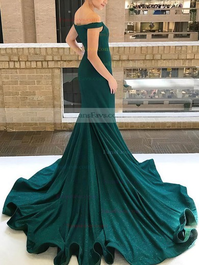 Trumpet/Mermaid Off-the-shoulder Silk-like Satin Sweep Train Sequins Prom Dresses #Favs020106403