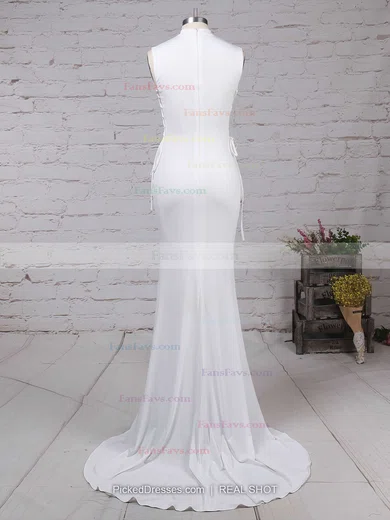 Trumpet/Mermaid High Neck Jersey Sweep Train Prom Dresses #Favs020104593