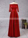 A-line Off-the-shoulder Satin Floor-length Appliques Lace Prom Dresses #Favs020102406