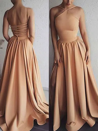 A-line Halter Silk-like Satin Sweep Train Prom Dresses #Favs020106379 A-line Halter Silk-like Satin Sweep Train Prom Dresses #Favs020106379
