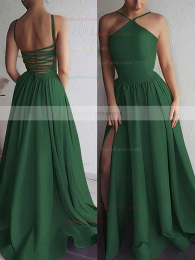 A-line Halter Silk-like Satin Sweep Train Prom Dresses #Favs020106379