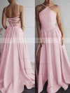 A-line Halter Silk-like Satin Sweep Train Prom Dresses #Favs020106379