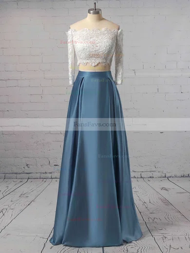 Ball Gown Off-the-shoulder Lace Satin Floor-length Pockets Prom Dresses #Favs020106380