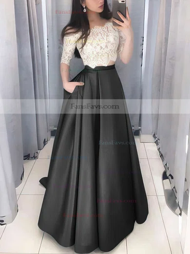 Ball Gown Off-the-shoulder Lace Satin Floor-length Pockets Prom Dresses #Favs020106380