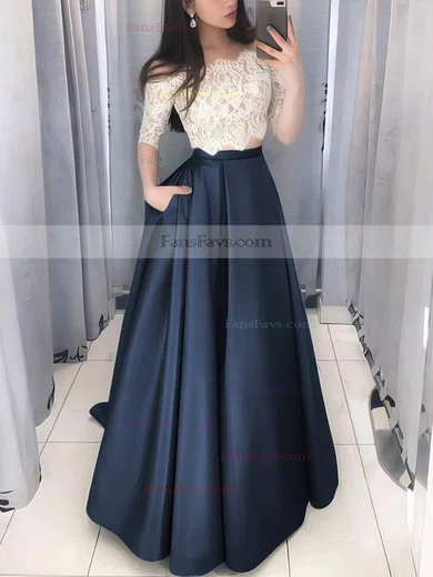 Ball Gown Off-the-shoulder Lace Satin Floor-length Pockets Prom Dresses #Favs020106380