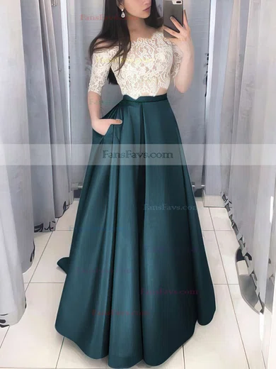 Ball Gown Off-the-shoulder Lace Satin Floor-length Pockets Prom Dresses #Favs020106380