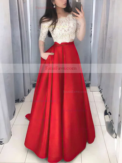 Ball Gown Off-the-shoulder Lace Satin Floor-length Pockets Prom Dresses #Favs020106380