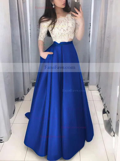 Ball Gown Off-the-shoulder Lace Satin Floor-length Pockets Prom Dresses #Favs020106380