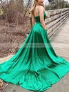 A-line V-neck Silk-like Satin Sweep Train Split Front Prom Dresses #Favs020106381