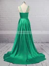 A-line V-neck Silk-like Satin Sweep Train Split Front Prom Dresses #Favs020106381