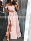 A-line Off-the-shoulder Silk-like Satin Floor-length Split Front Prom Dresses #Favs020106382