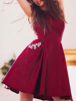 A-line Scoop Neck Satin Short/Mini Beading Prom Dresses #Favs020106384 A-line Scoop Neck Satin Short/Mini Beading Prom Dresses #Favs020106384