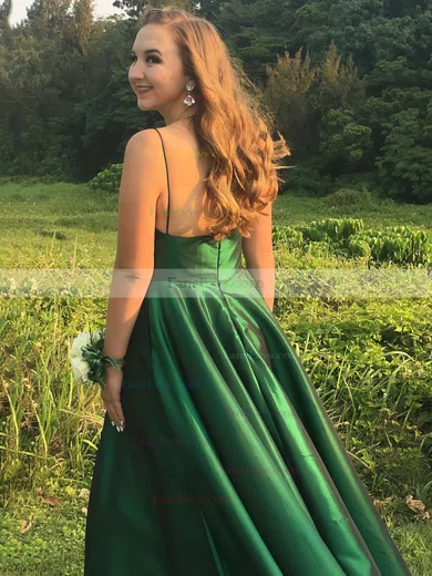 A-line V-neck Satin Floor-length Prom Dresses #Favs020106385