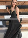 A-line V-neck Satin Floor-length Prom Dresses #Favs020106385