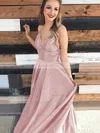 A-line V-neck Satin Floor-length Prom Dresses #Favs020106385