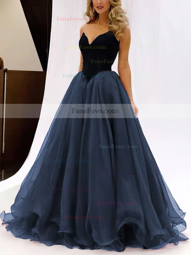 Ball Gown V-neck Organza Velvet Floor-length Prom Dresses #Favs020102419
