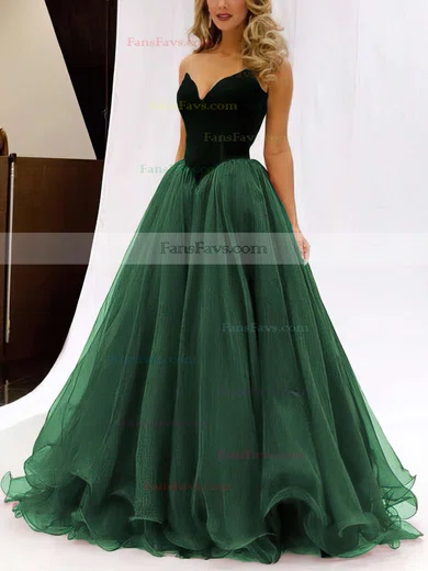 Ball Gown V-neck Organza Velvet Floor-length Prom Dresses #Favs020102419