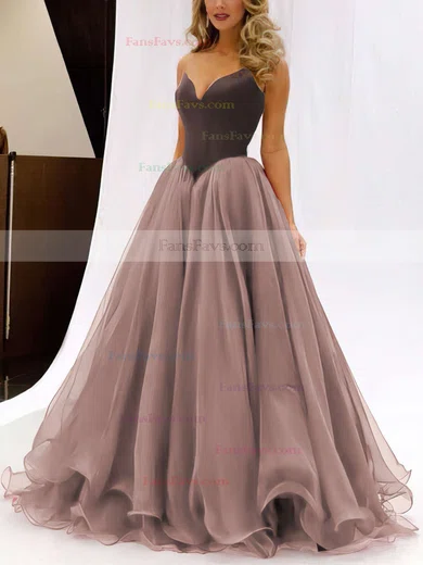 Ball Gown V-neck Organza Velvet Floor-length Prom Dresses #Favs020102419