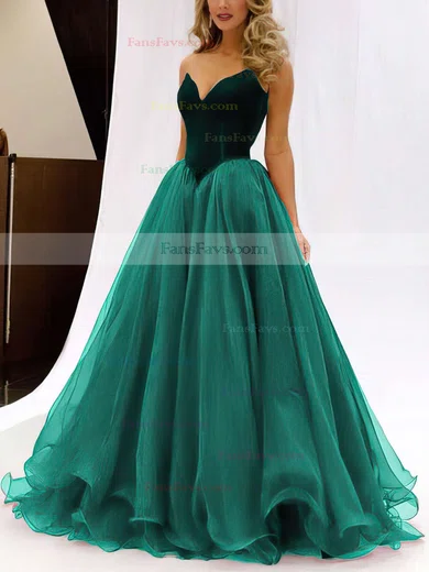 Ball Gown V-neck Organza Velvet Floor-length Prom Dresses #Favs020102419