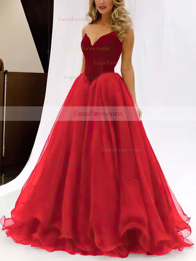 Ball Gown V-neck Organza Velvet Floor-length Prom Dresses #Favs020102419