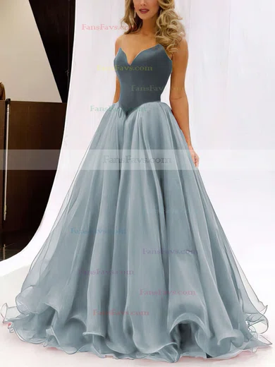 Ball Gown V-neck Organza Velvet Floor-length Prom Dresses #Favs020102419
