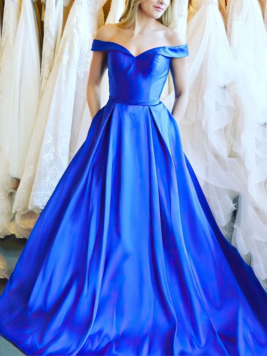 Ball Gown Off-the-shoulder Satin Floor-length Sashes / Ribbons Prom Dresses #Favs020106386