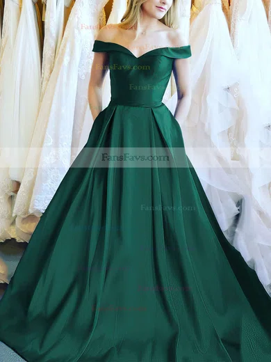 Ball Gown Off-the-shoulder Satin Floor-length Sashes / Ribbons Prom Dresses #Favs020106386