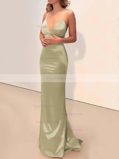 Sheath/Column V-neck Silk-like Satin Floor-length Buttons Prom Dresses #Favs020106387