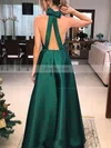 A-line V-neck Satin Floor-length Bow Prom Dresses #Favs020106389