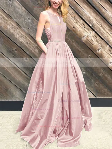 Princess Scoop Neck Taffeta Floor-length Pockets Prom Dresses #Favs020106390