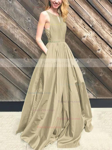 Princess Scoop Neck Taffeta Floor-length Pockets Prom Dresses #Favs020106390